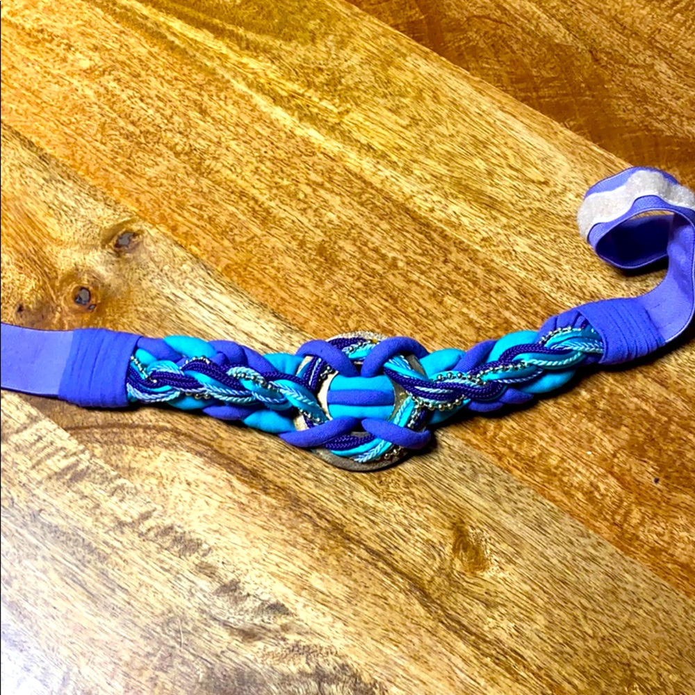 Vintage waist belt braided cloth, metal accents
